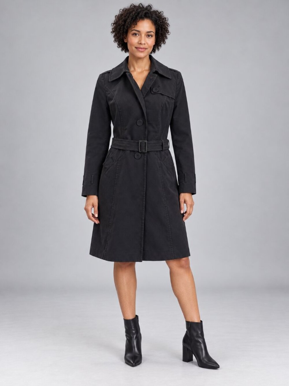 Ann Taylor LOFT Black Belted Trench Style Coat Women’s Size 8 Cotton Nylon
